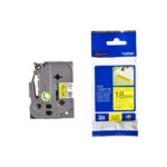 Cinta Brother TZe-S641 Negro / Amarillo 18mm de ancho x 8 m de largo - Laminada Adhesivo extra